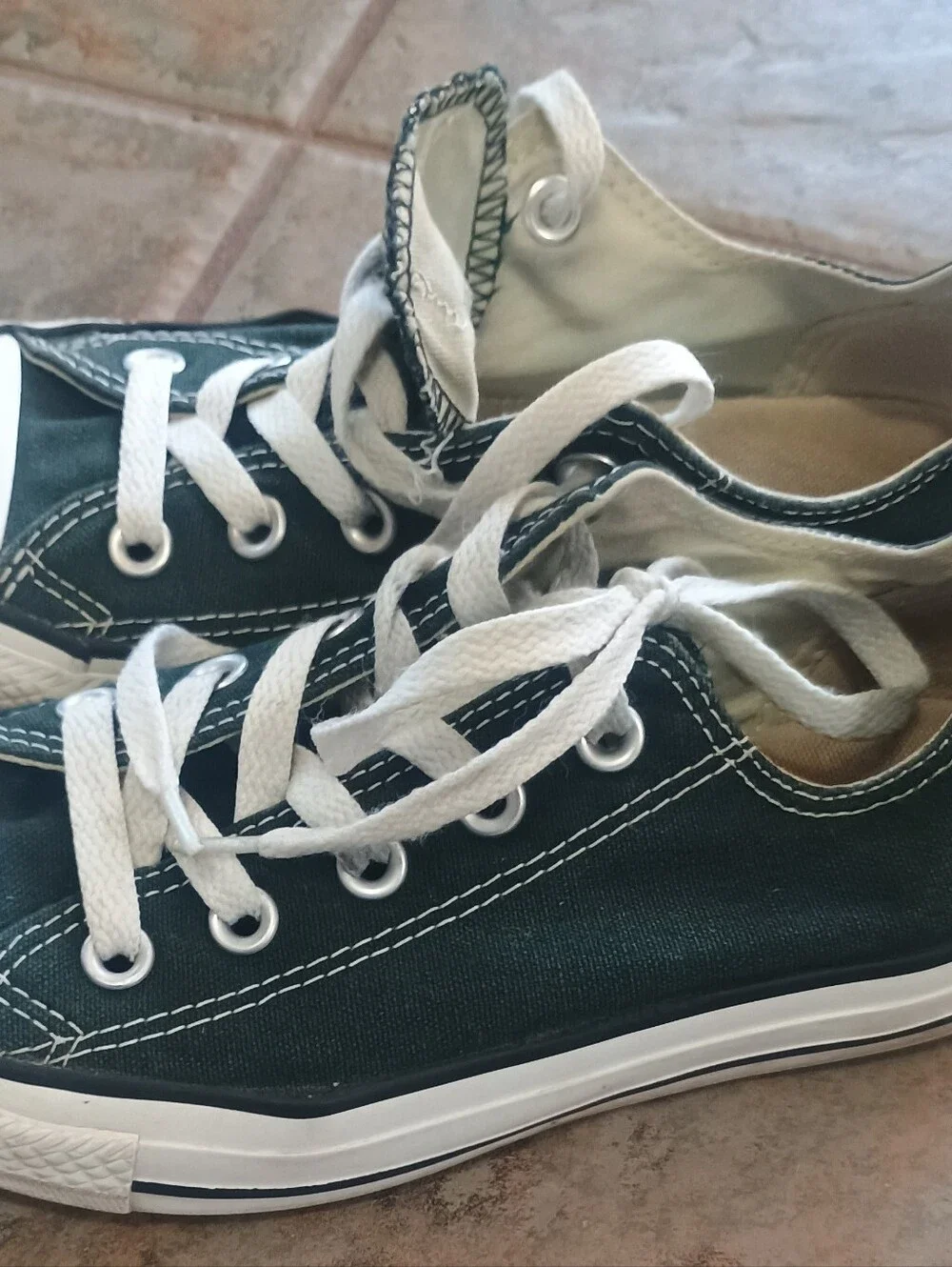 Converse All Star Canvas Low-Top Kids Sneakers - Dark Green with White Laces